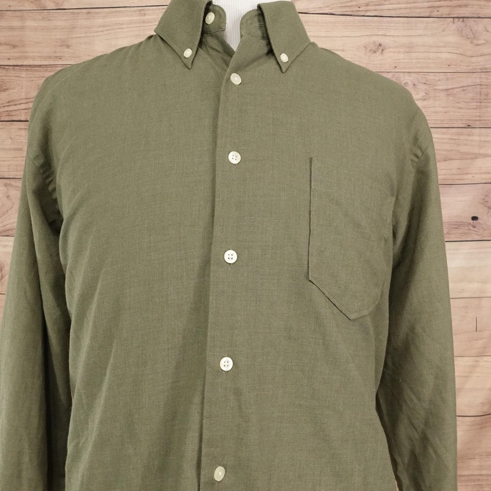 Dockers Shirt Mens XL Green Solid Long Sleeve Button-Up Cotton Pocket Casual